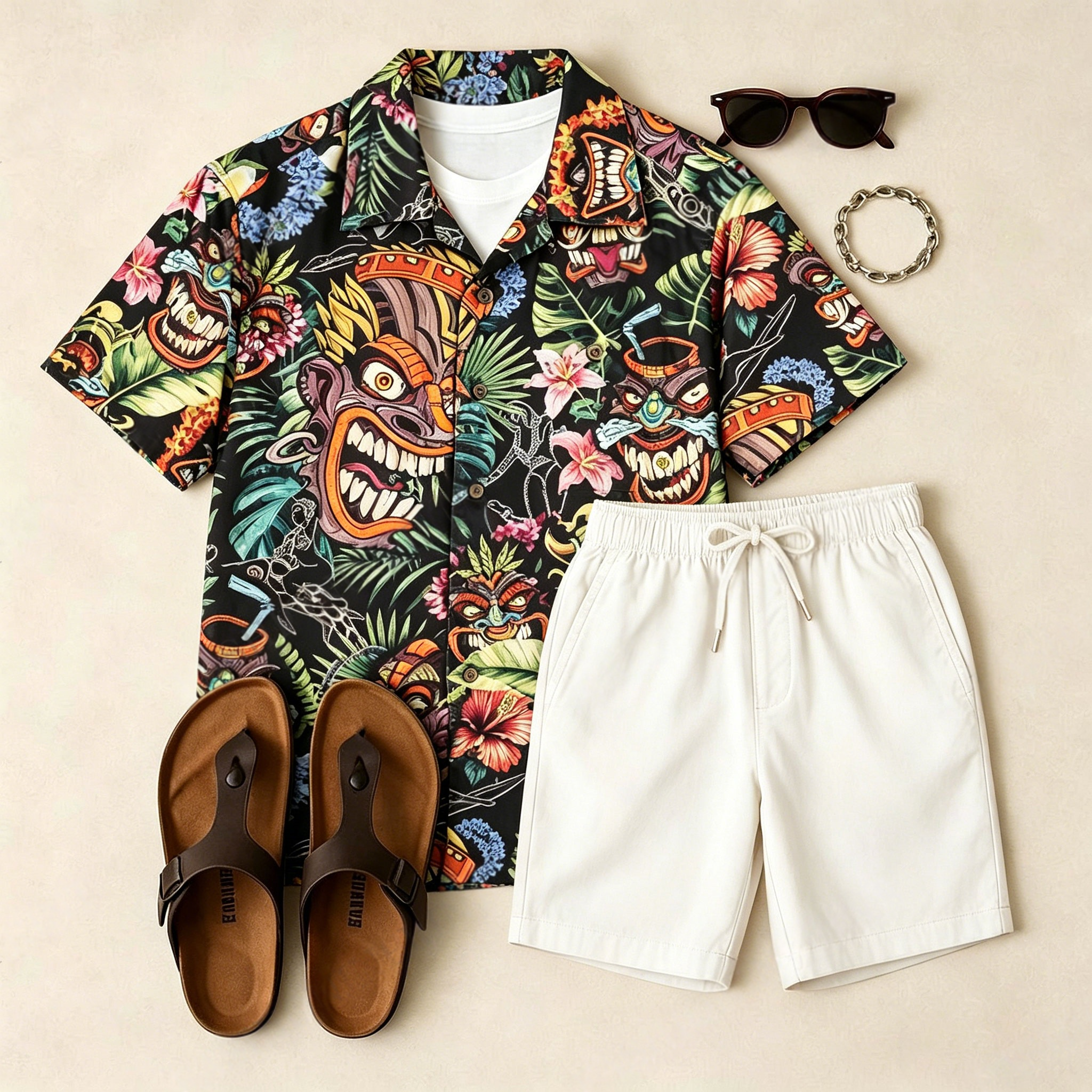 Conjunto de dos piezas casual de manga corta camisa And shorts (Excluding Bag, Belt, Sunglasses And Accessories) para hombre