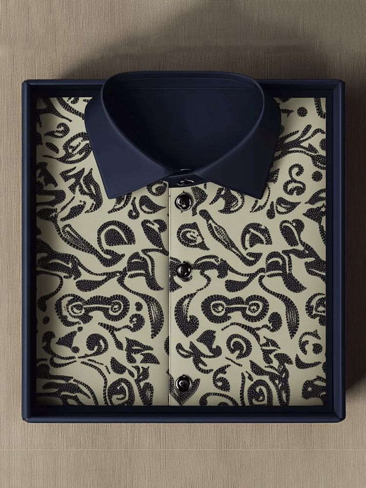 Camisa de lujo Romantic Contrast Color estampado de manga larga para hombre