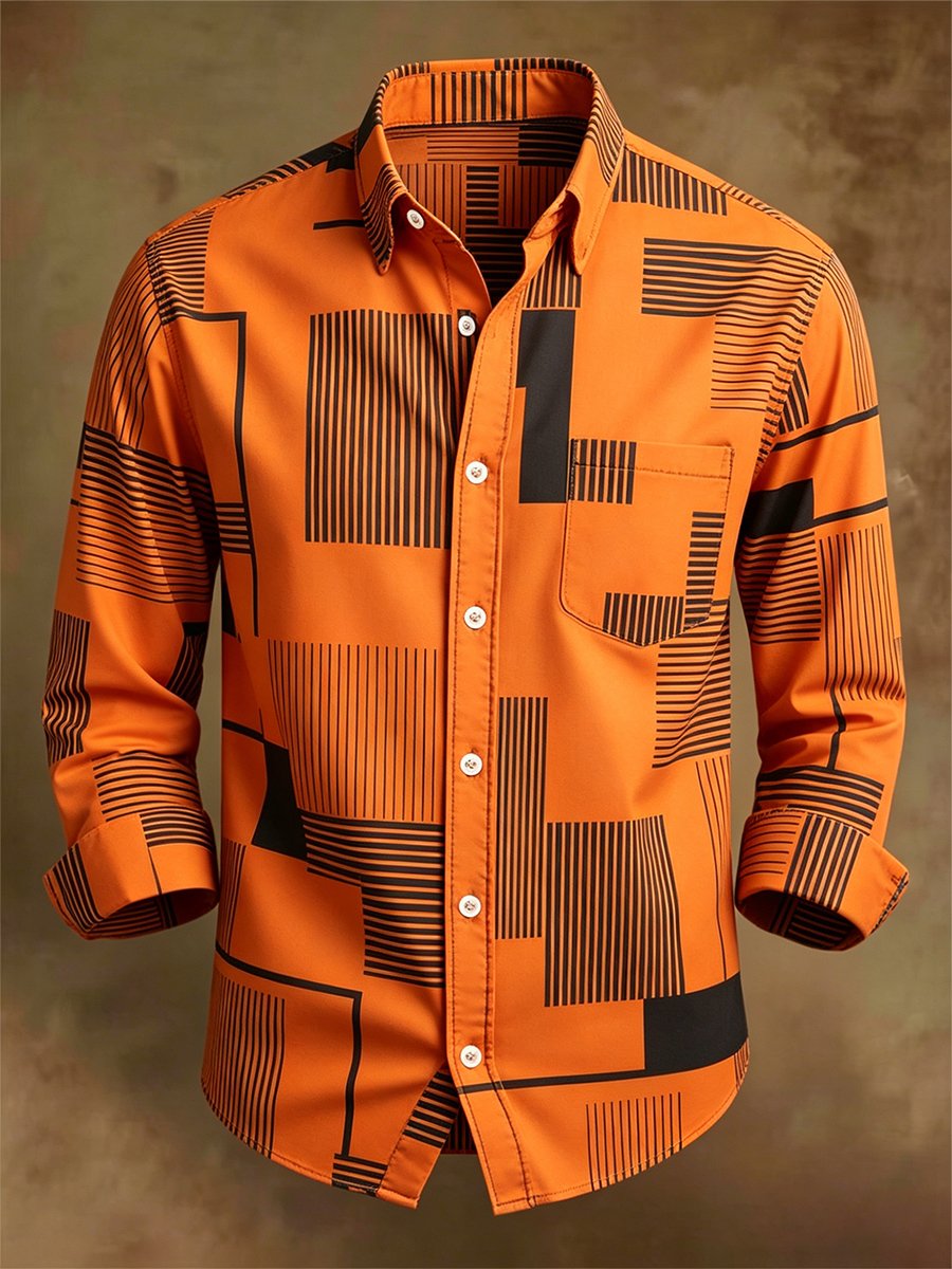 Camisa retro ejecutivo Bag House Geometric de manga larga para hombre