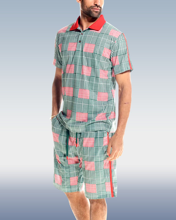 Camisa polo a cuadros 2 Piece shorts Set para hombre