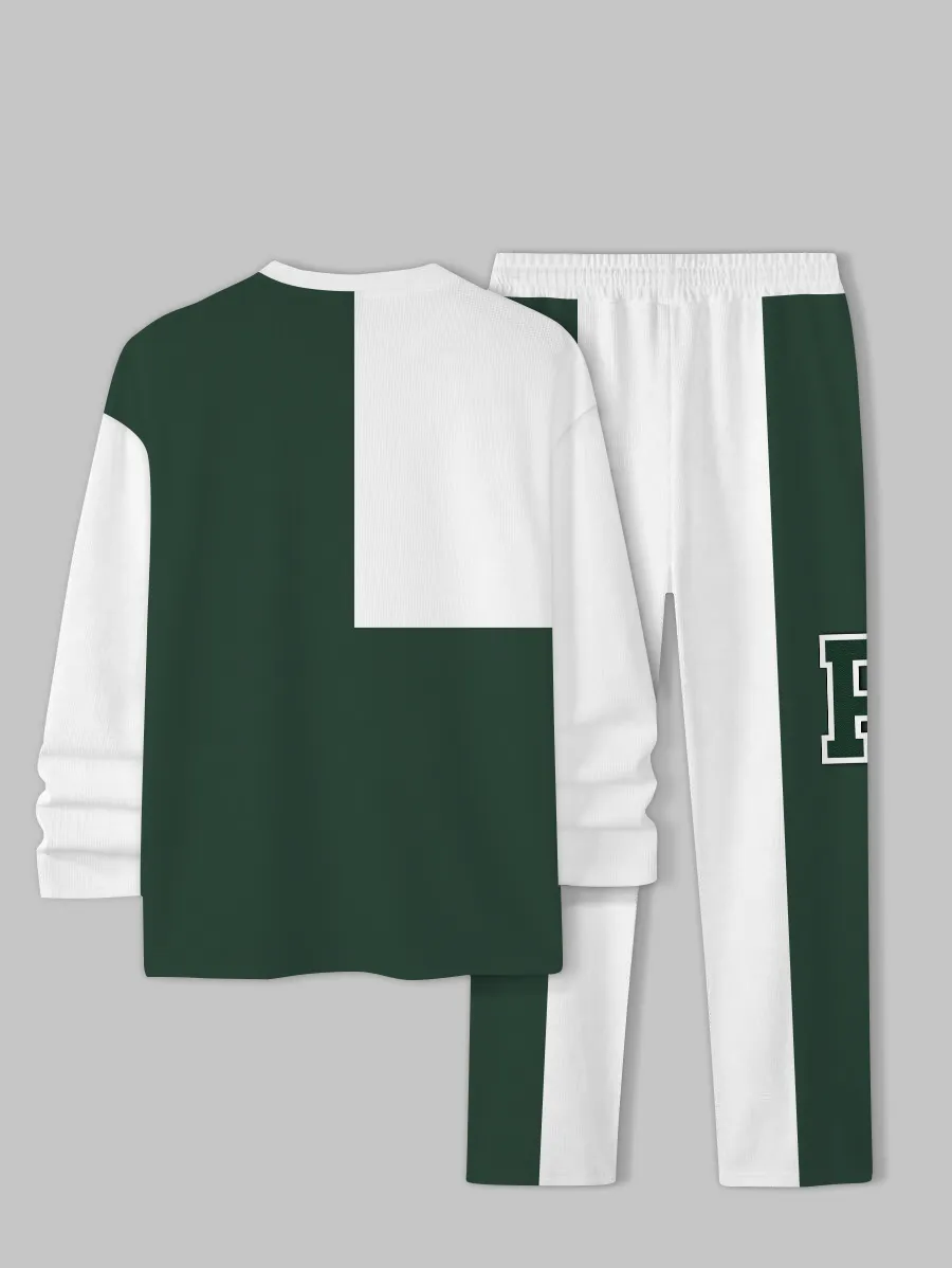 Simple Colorblock Round Neck casual Sports Set 0109 para hombre