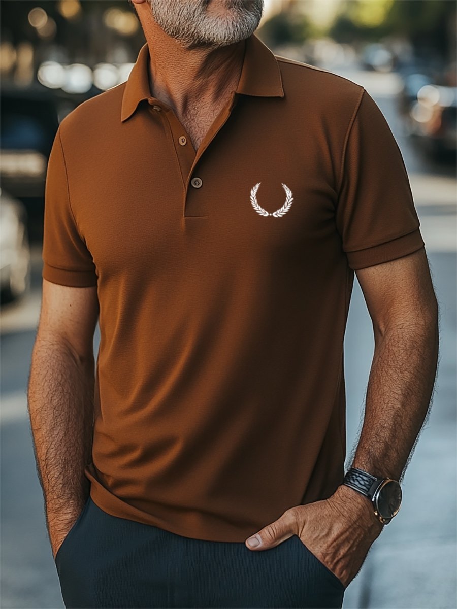 Camisa polo ejecutivo casual Olive Leaf estampado con botones de manga corta para hombre