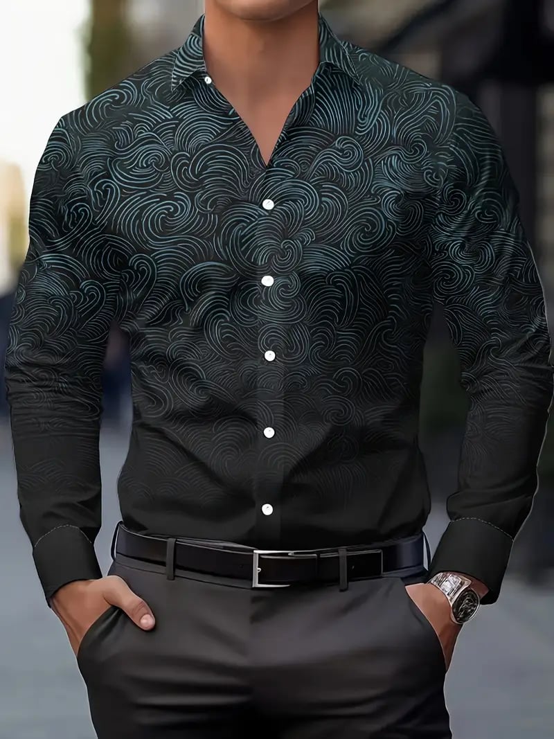 Camisa Street Style ejecutivo casual estampado de manga larga para hombre