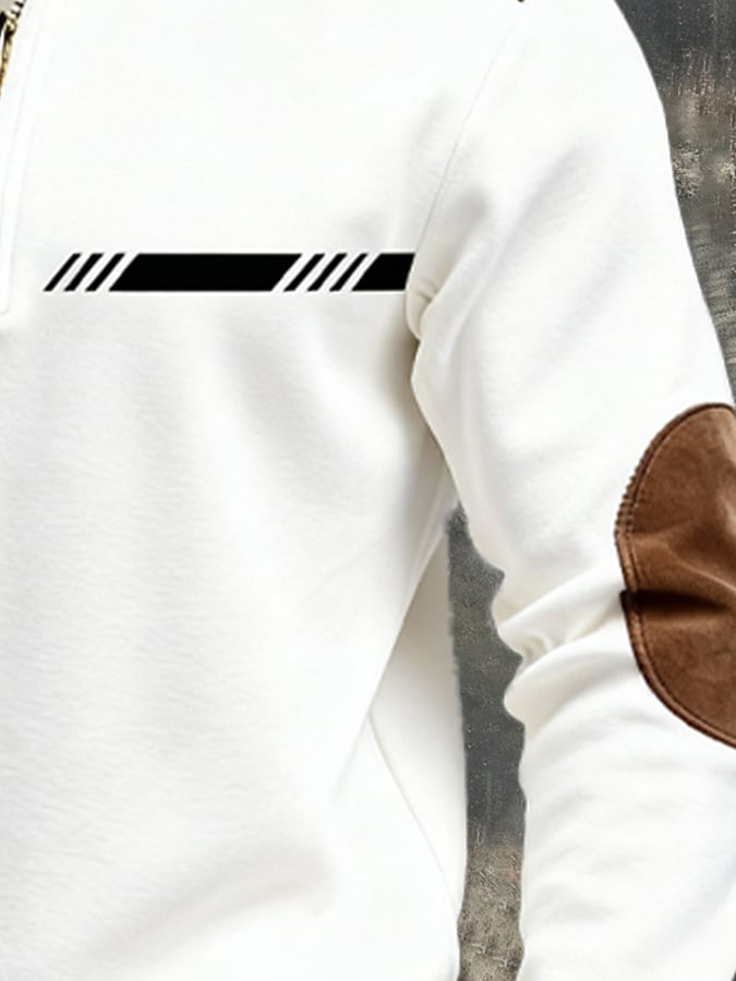 Sudadera retro en bloques de color estampado cierre para hombre