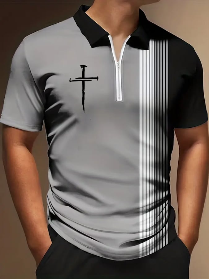 Camisa polo Cross estampado con cierre para hombre