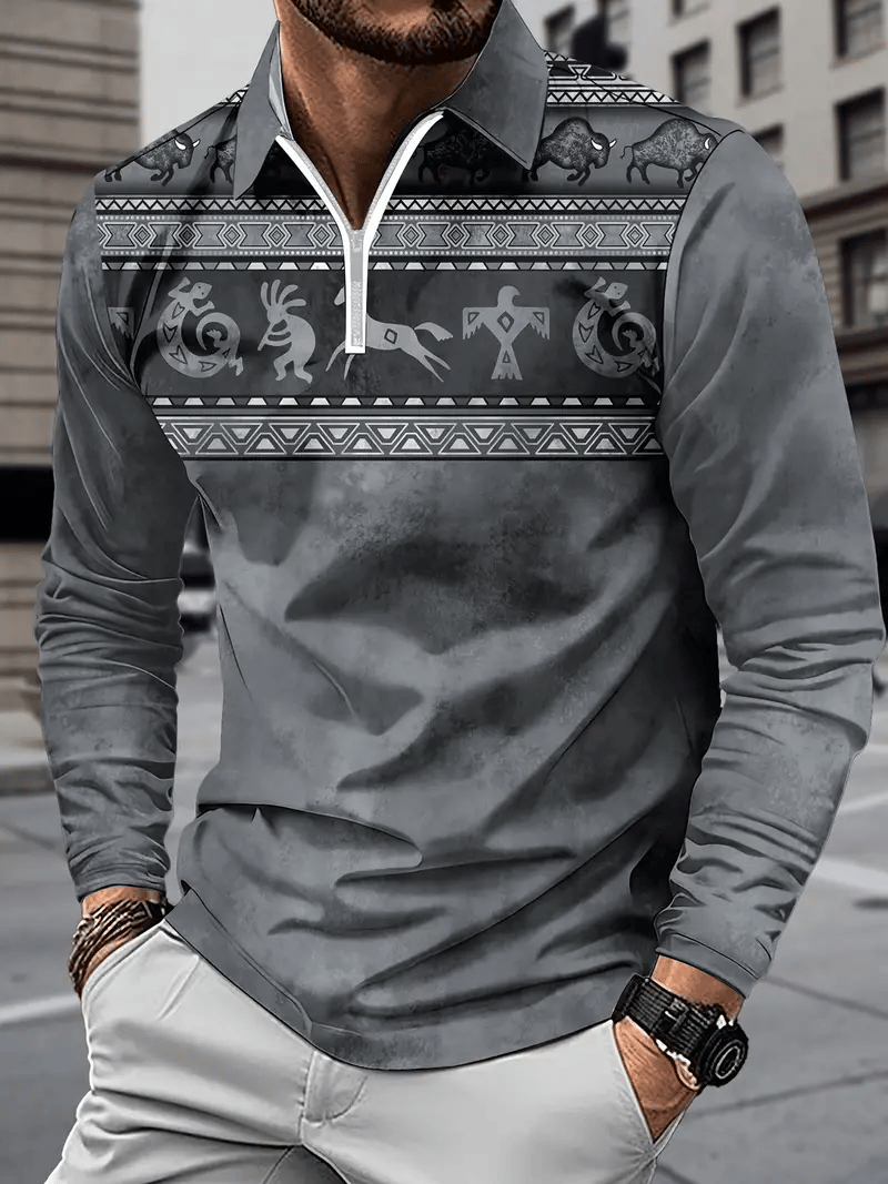 Camisa polo ejecutivo de lujo a rayas Zip-Neck para hombre
