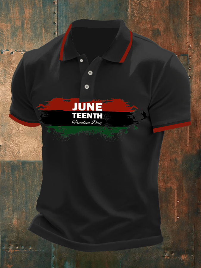 Camisa polo Mens casual Juneteenth estampado