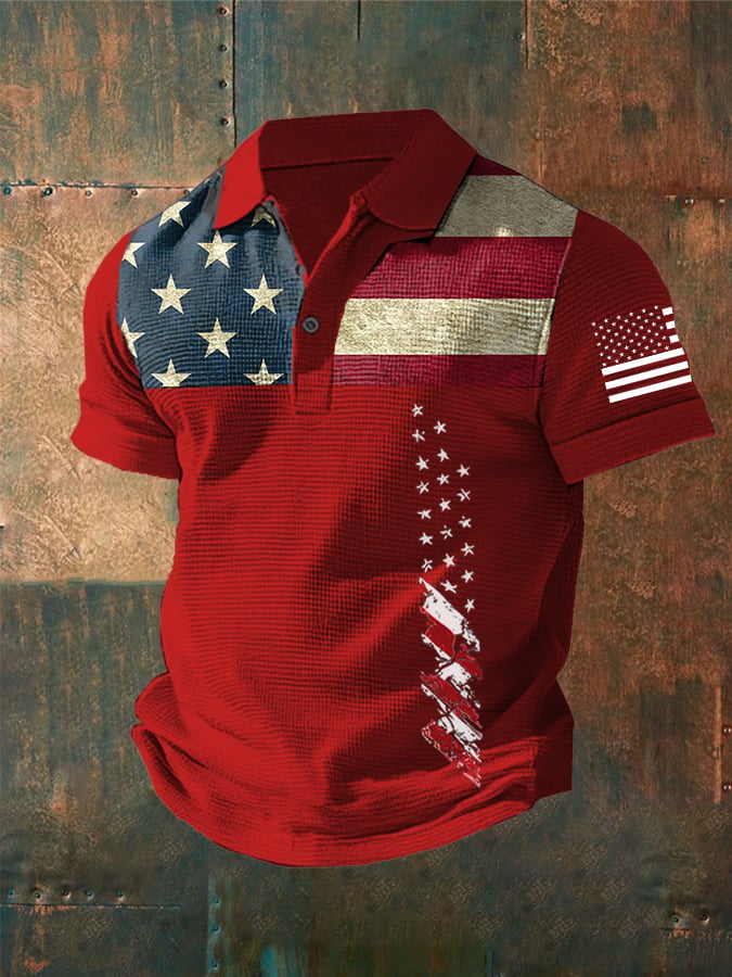 Camisa polo Independence Day Waffle Fabric de manga corta para hombre