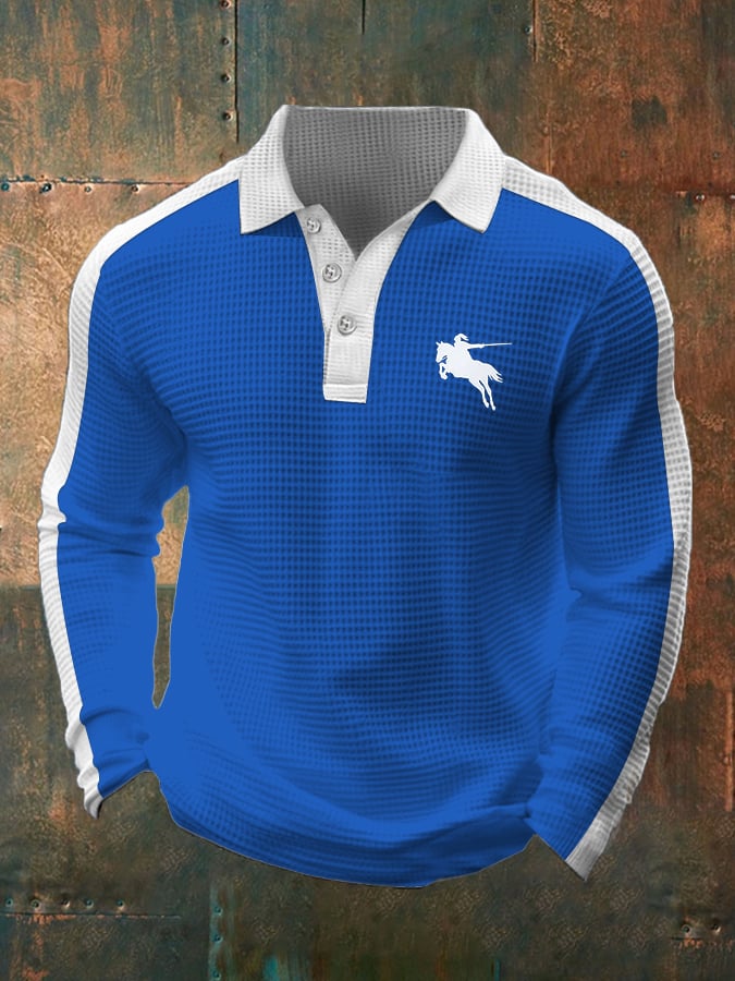 Camisa polo ejecutivo casual Waffle Fabric de manga larga para hombre