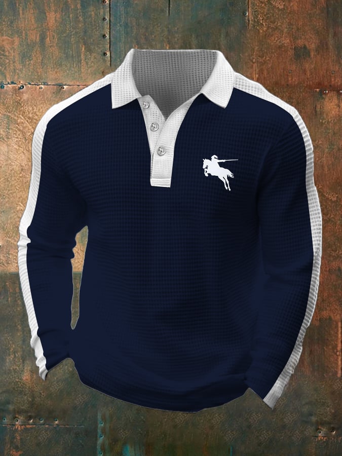 Camisa polo ejecutivo casual Waffle Fabric de manga larga para hombre