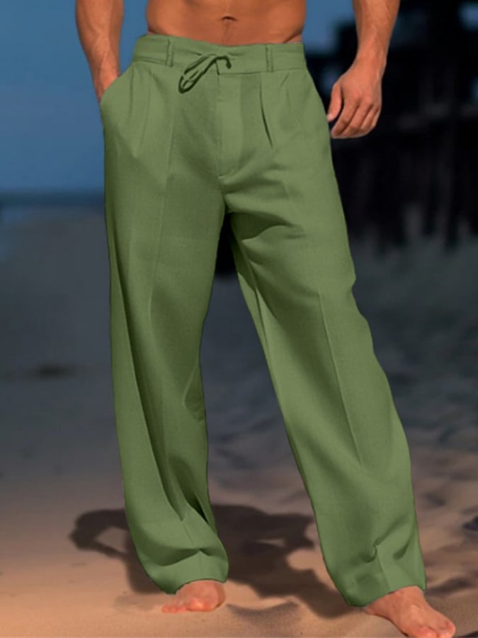 para hombre casual de color sólido de algodón And de lino Comfortable Vacation Trousers