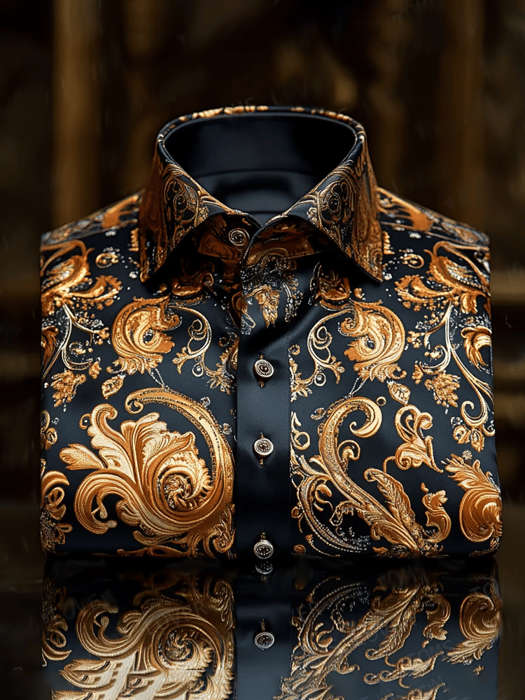 Camisa vintage de lujo de manga larga para hombre