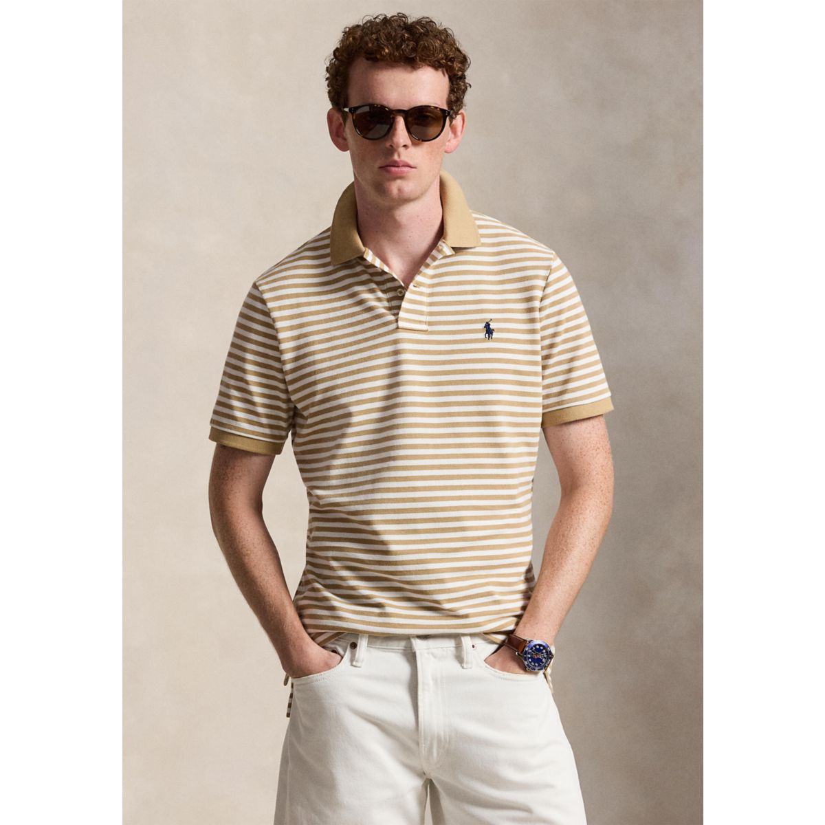 Men's Classic Fit Striped Mesh Polo Shirt - 1