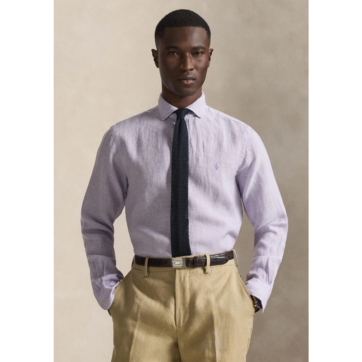 Men's Classic Fit Houndstooth Linen Shirt - 1