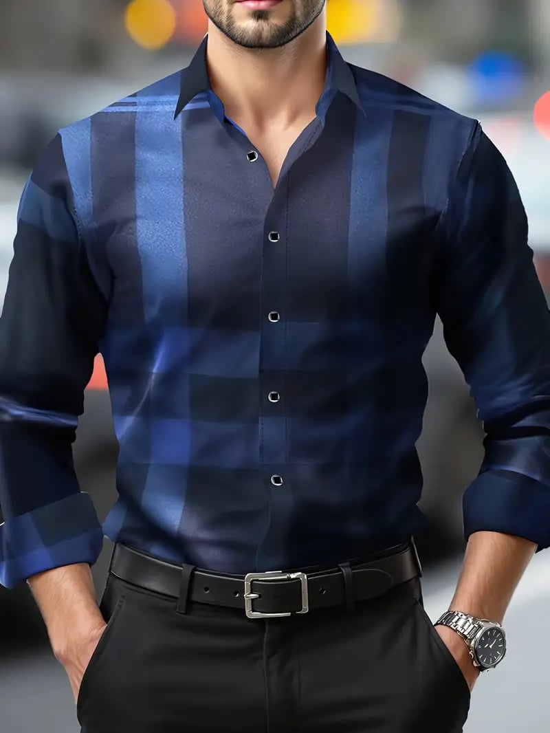 Camisa Street Style ejecutivo casual estampado de manga larga para hombre