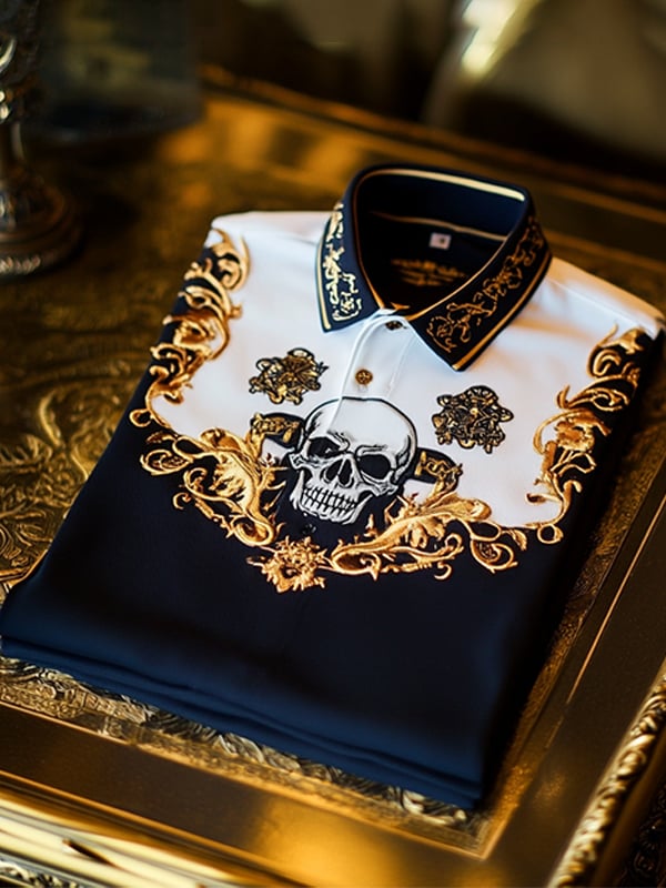 Camisa polo retro Gothic Skull diseño de manga corta para hombre