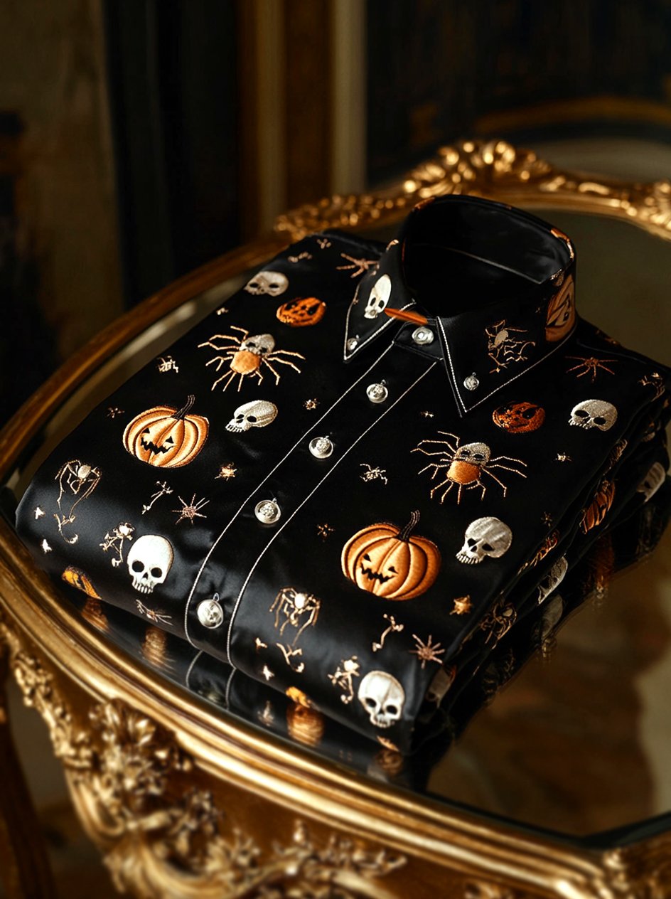Camisa satén Halloween Luxe de manga larga con botones para hombre