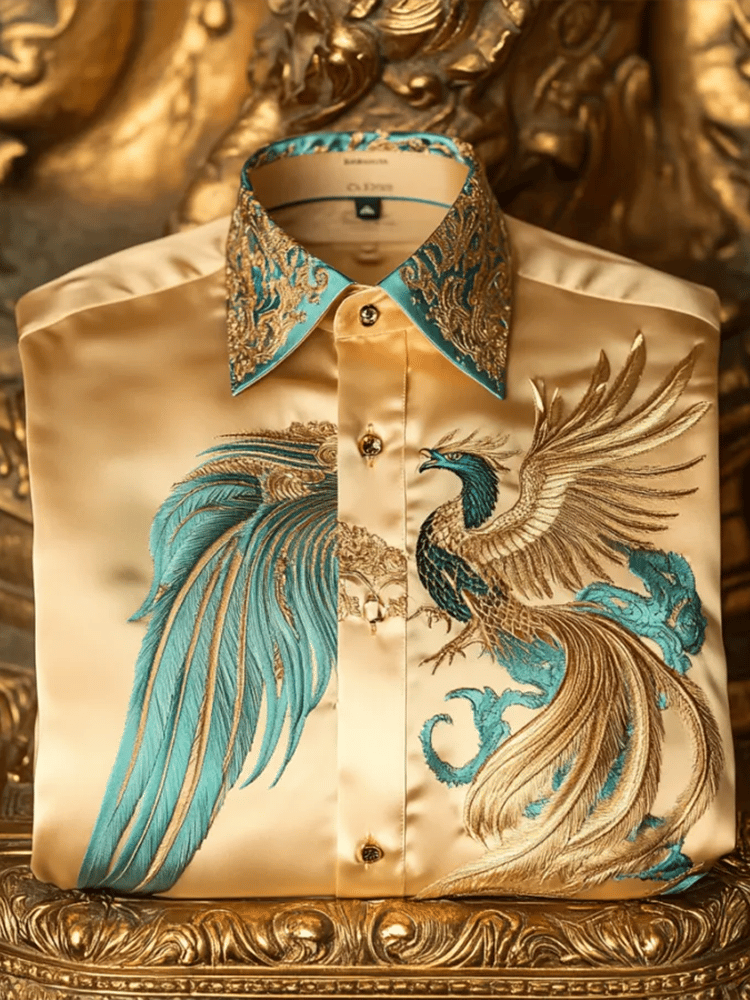 Camisa satén Luxe estampado de manga corta Button para hombre