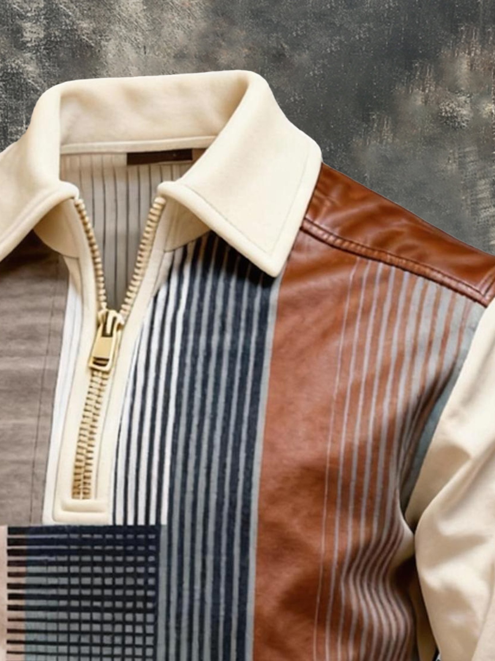Sudadera vintage Color-Block estampado con cierre con gorrasucha para hombre