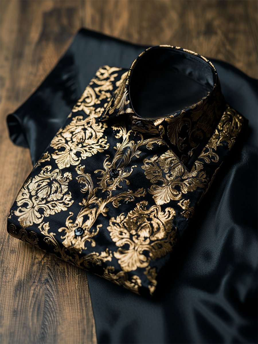 Camisa satén Luxe de manga larga con botones para hombre