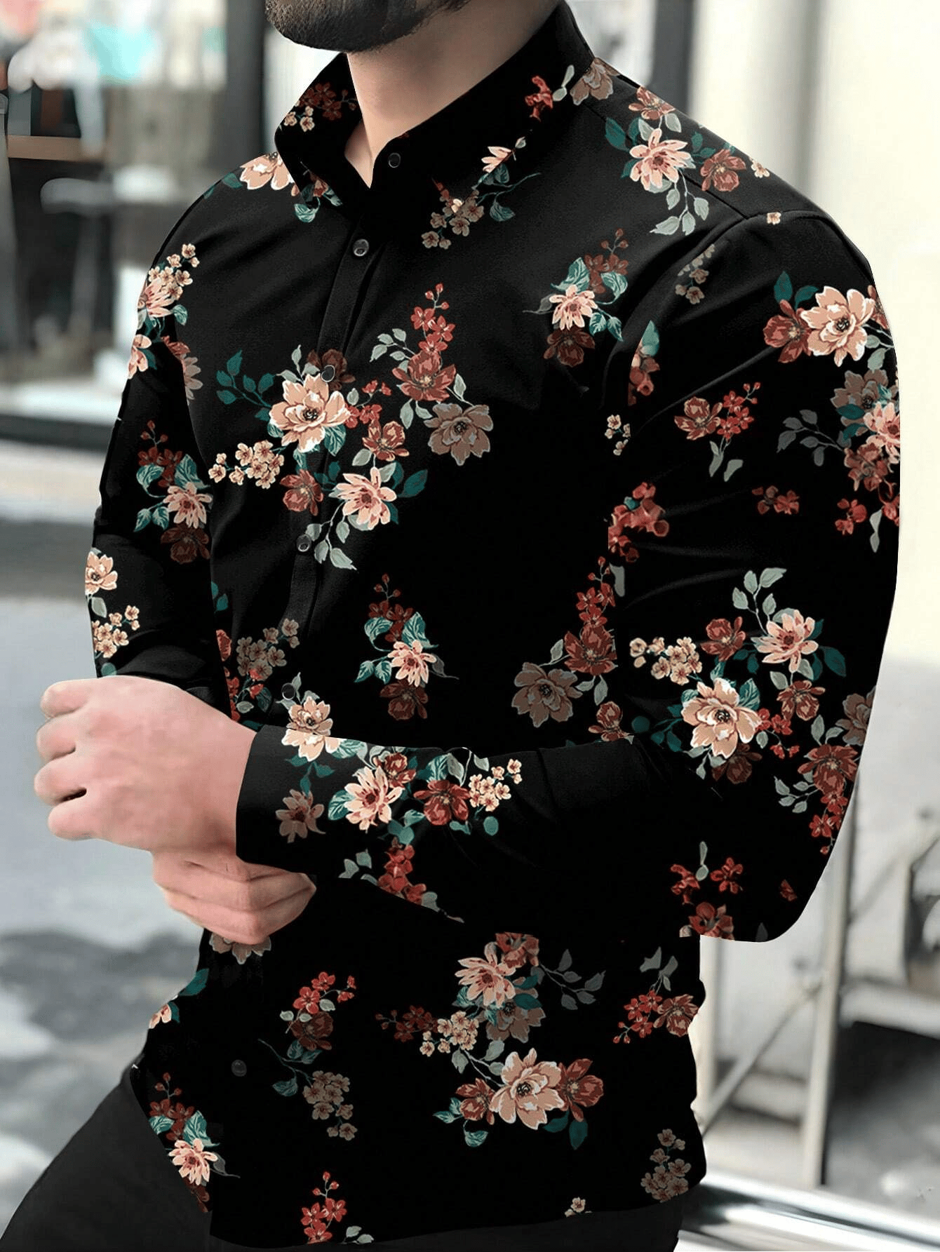 Camisa rayas estampado ejecutivo de manga larga para hombre