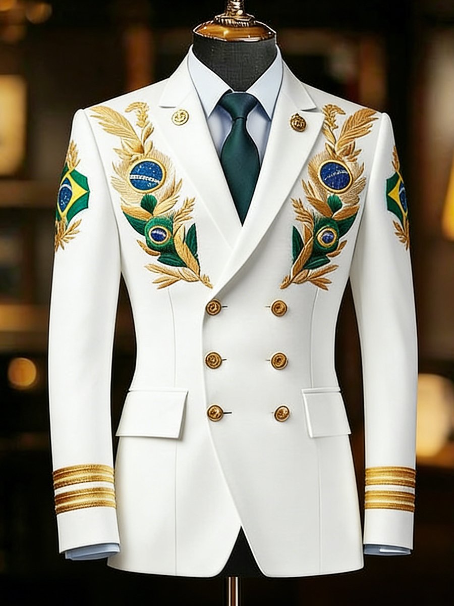 para hombre vintage Commemorative Navy Suit chaqueta