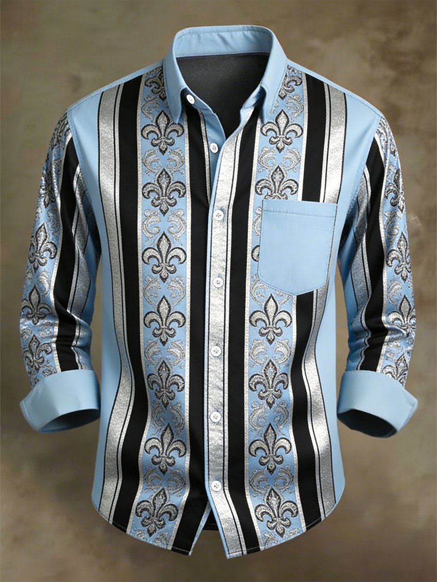 Camisa retro ejecutivo casual Baroque a rayas de manga larga para hombre
