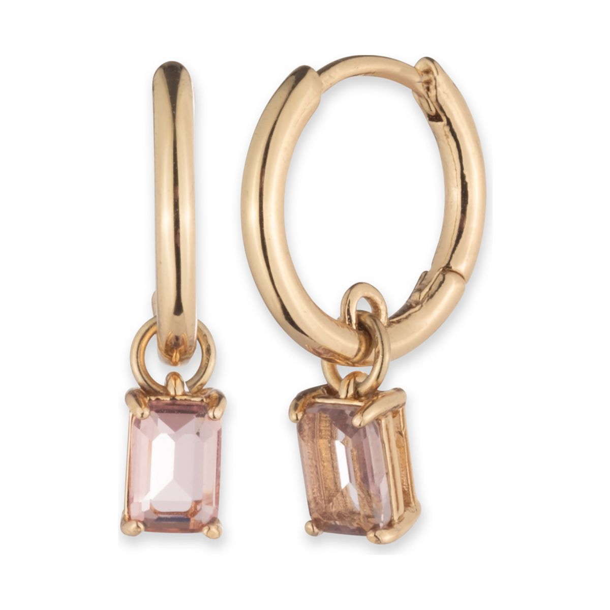 Gold Tone Hoop with Drop Stone Earrings - 2