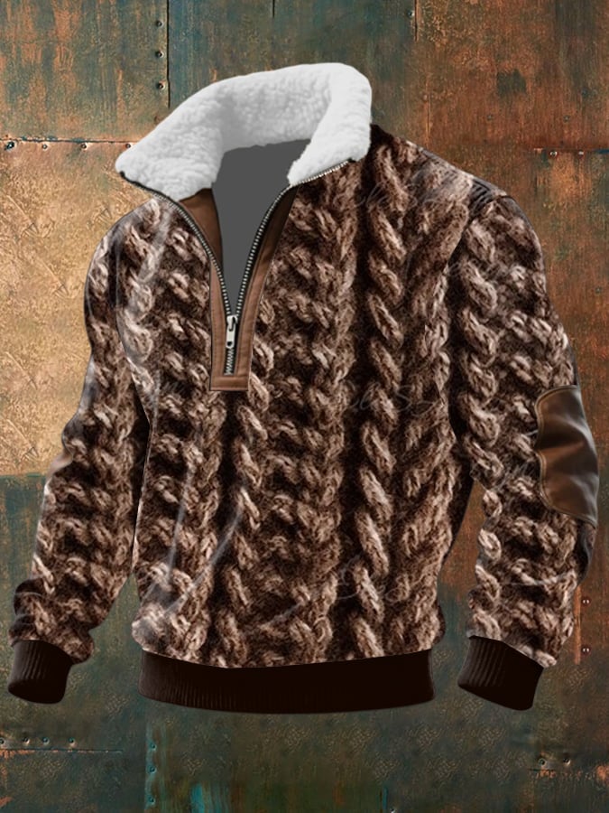 Sudadera retro estampado Half Zip solapa para hombre