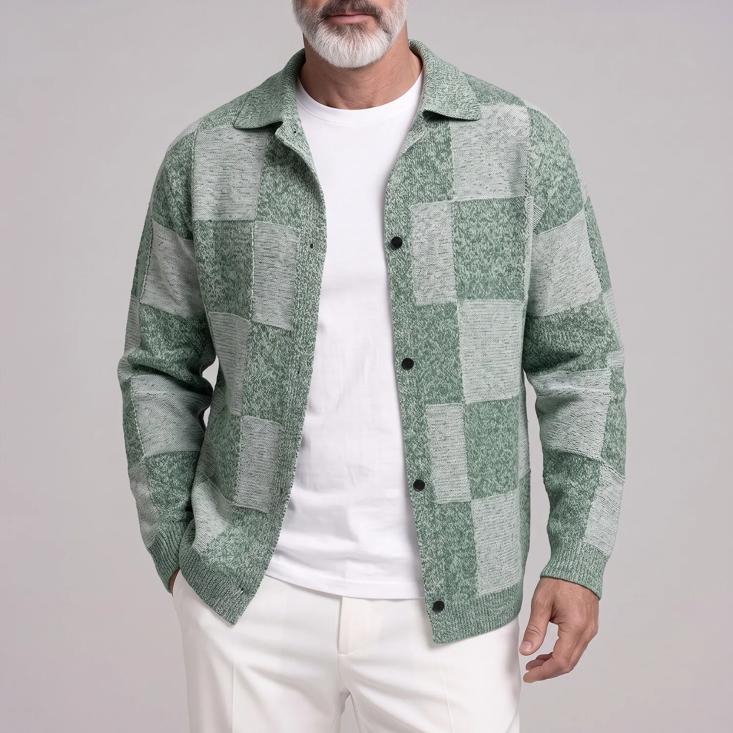para hombre de moda Plaid Pattern Two-Tone Single Breasted tejidoted Cardigan