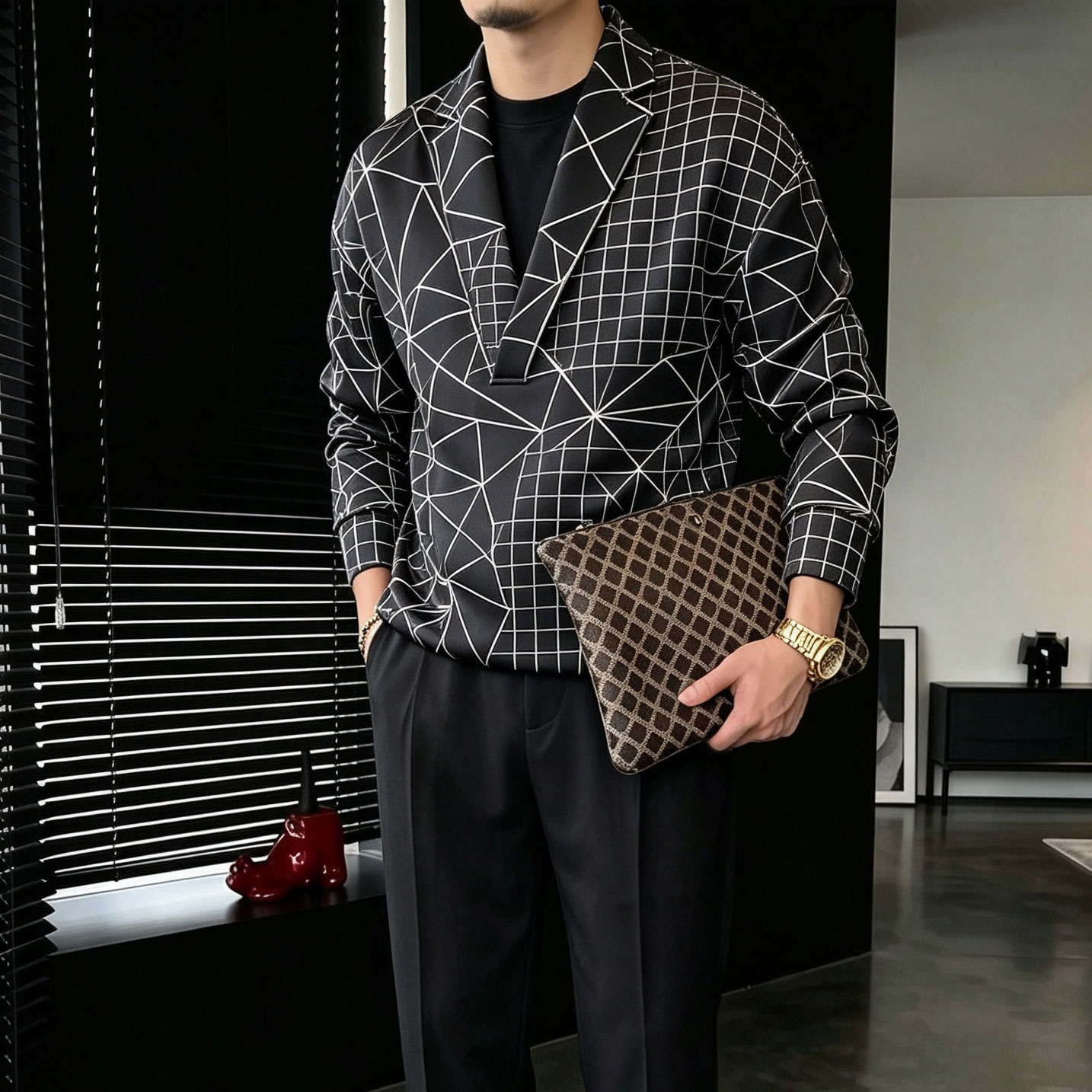 Sudadera estampado V-Neck and pantalón Set para hombre