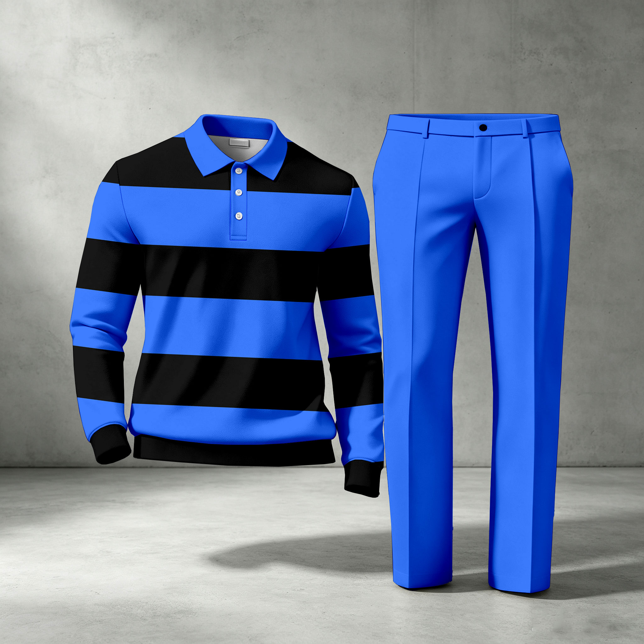 para hombre a rayas de manga larga camisa polo and pantalón conjunto de dos piezas