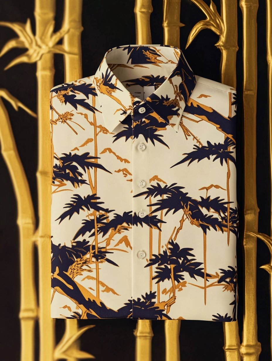 Camisa de lujo clásico Ukiyo-e de manga larga para hombre
