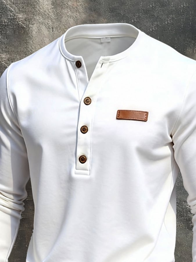 Camiseta elegantee And Simple Henley Neck de manga larga para hombre