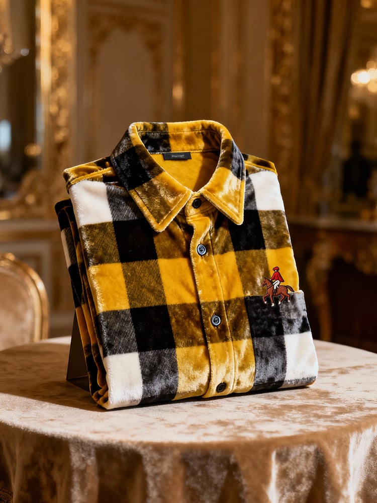 Camisa terciopelo Logo casual a cuadros de manga larga para hombre