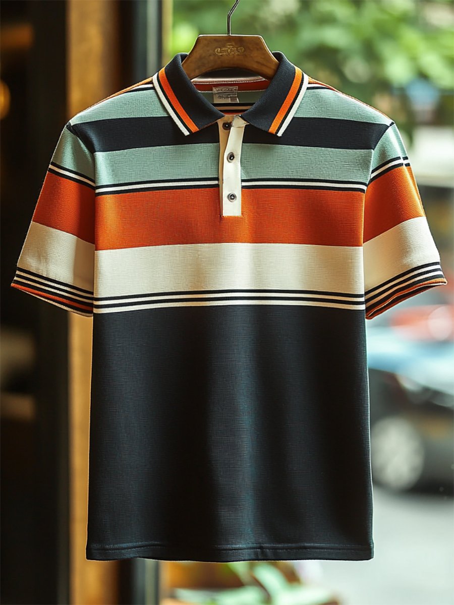 Camisa polo ejecutivo casual rayas estampado Button de manga corta para hombre