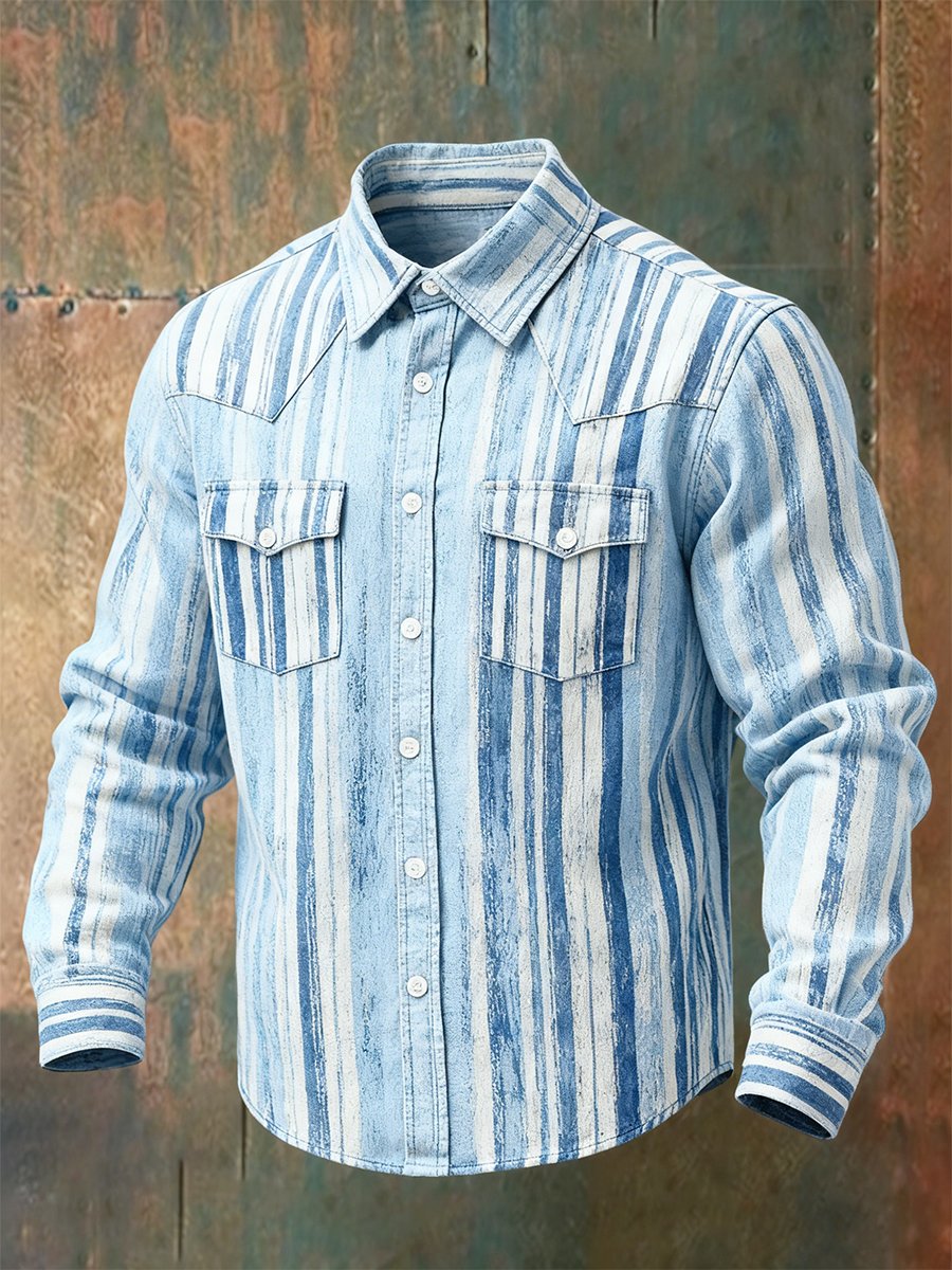 para hombre vintage a rayas Western de manga largad camisa