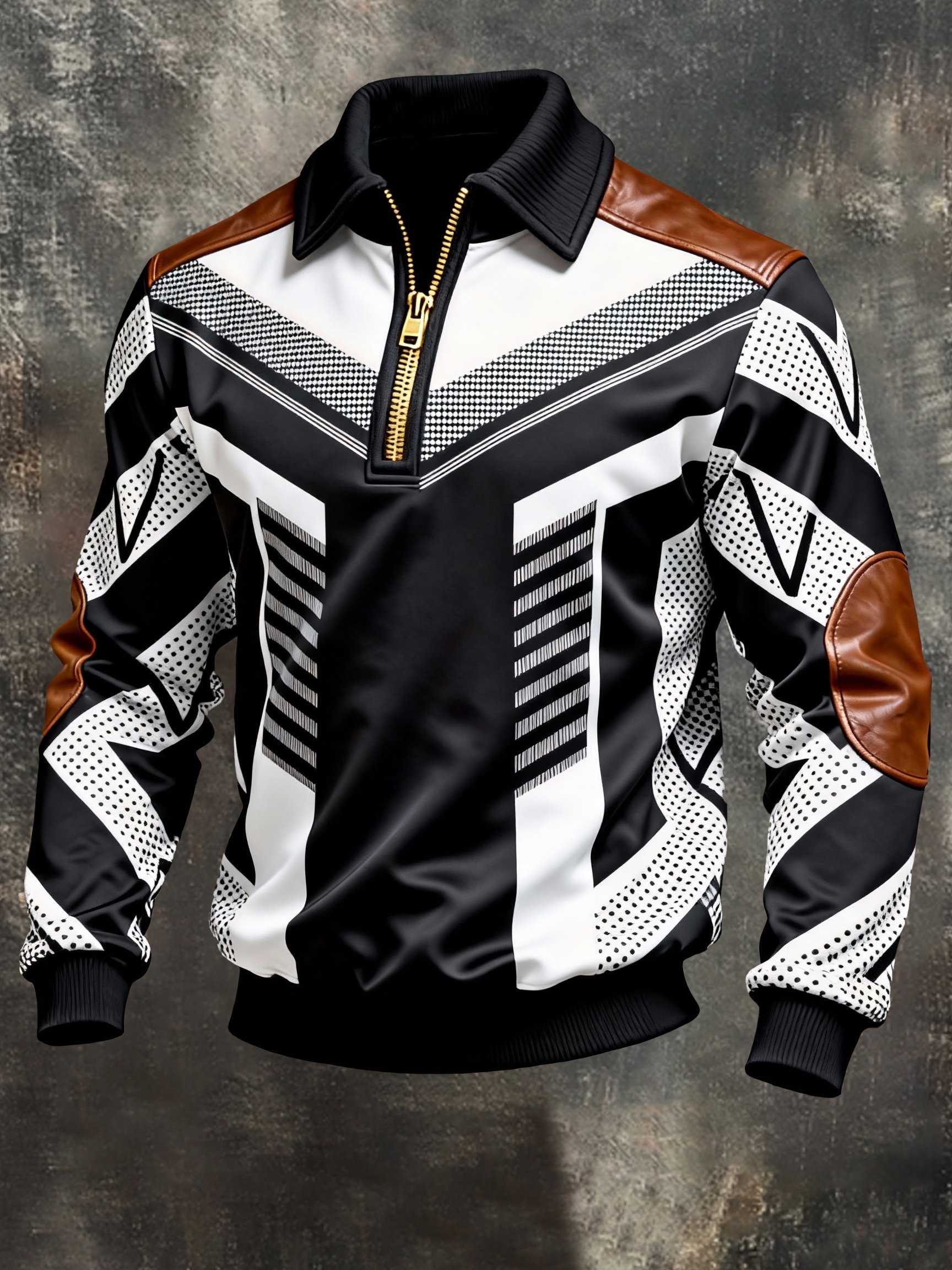 Sudadera vintage Color-Block estampado con cierre con gorrasucha para hombre