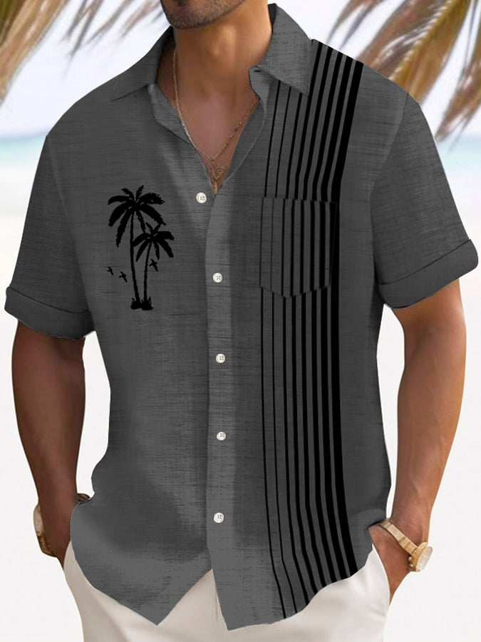 Camisa Art Hawaiian de manga corta Pockets para hombre