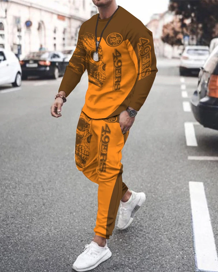 Casual color-block estampado color-block de manga larga sports set 025 para hombre