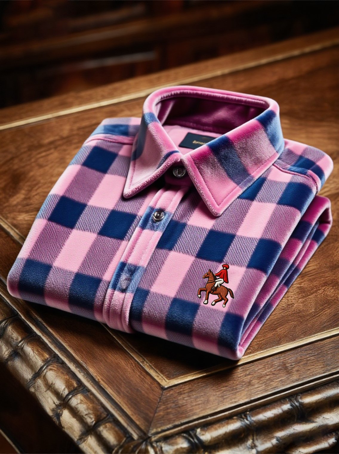 Camisa terciopelo Logo a cuadros casual de manga larga para hombre