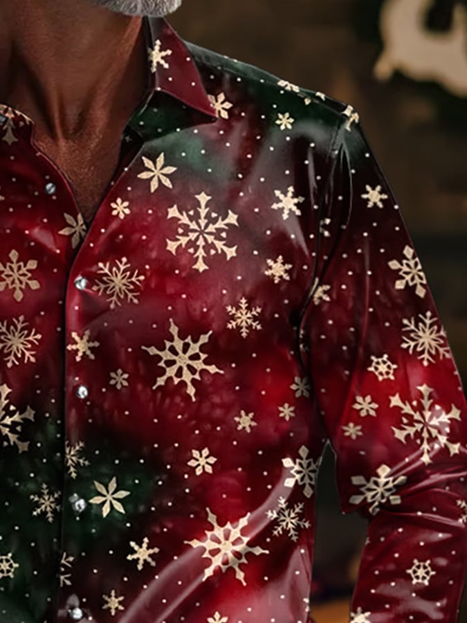 Camisa de lujo Christmas Contrast Color estampado de manga larga para hombre