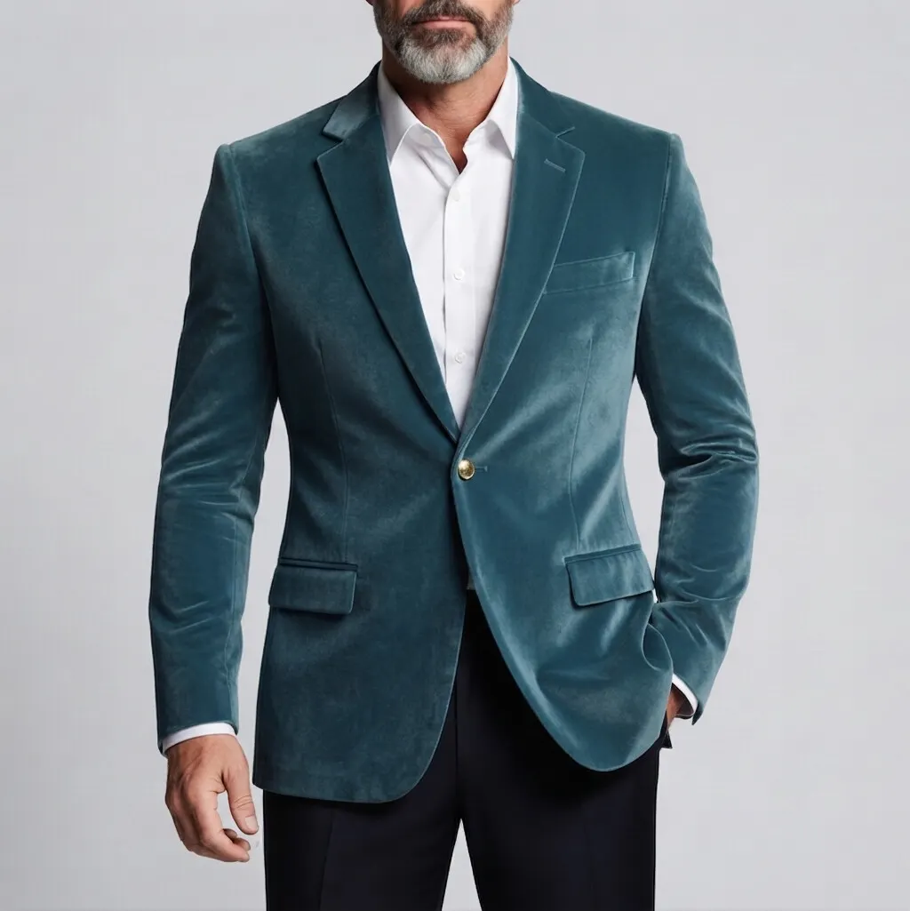 Saco formal de color sólido Velvet Notch Lapel One Button de corte entallado para hombre