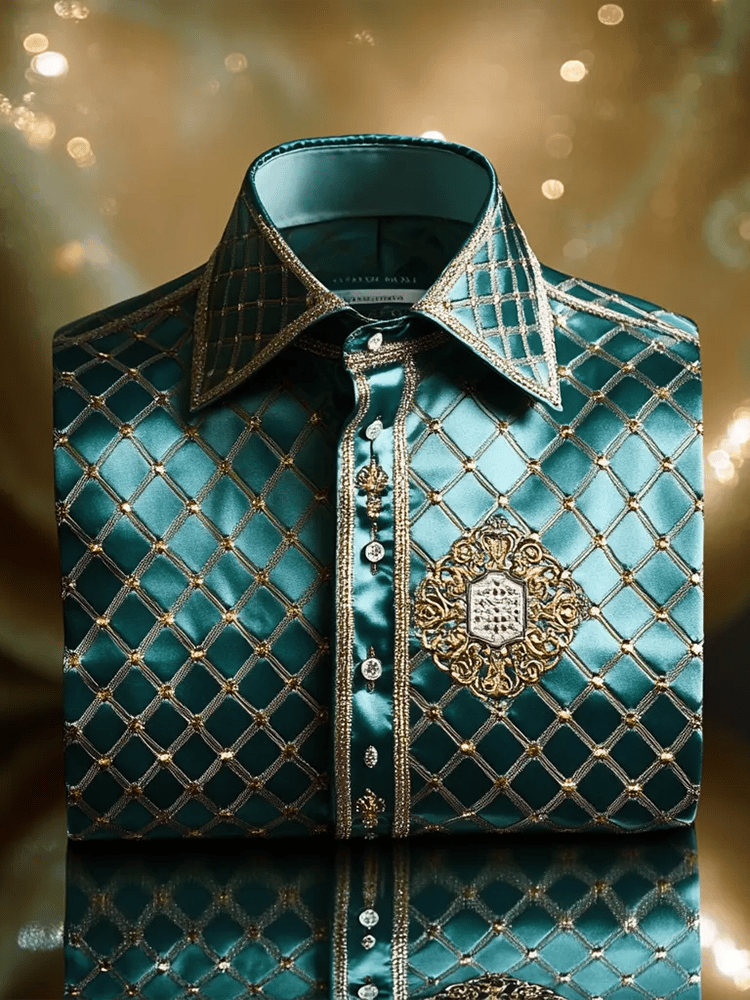 Camisa satén Luxe estampado de manga corta Button para hombre