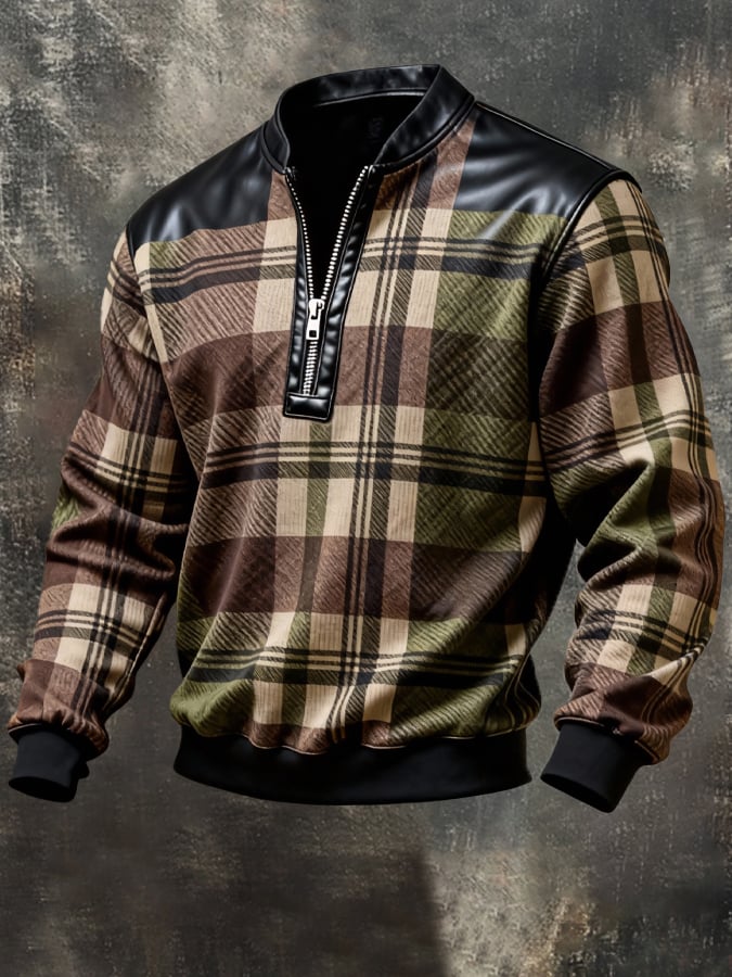 Sudadera vintage Color-Block estampado con cierre con gorrasucha para hombre