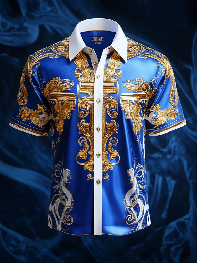 Camisa satén Luxe estampado de manga corta Button para hombre