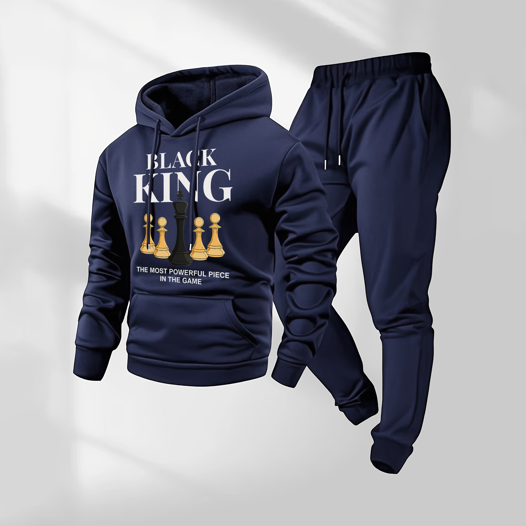 Sudadera con capucha Black King Letter Pattern estampado and Drawstring Sweatpantalón Set, Menswear, casual Athletic de manga larga Hooded chaqueta & Trousers for Fall & Winter, Clothing for para uso diario Wear, Sportswear Indoor para exterior, Tracksuit, Athleisure para hombre