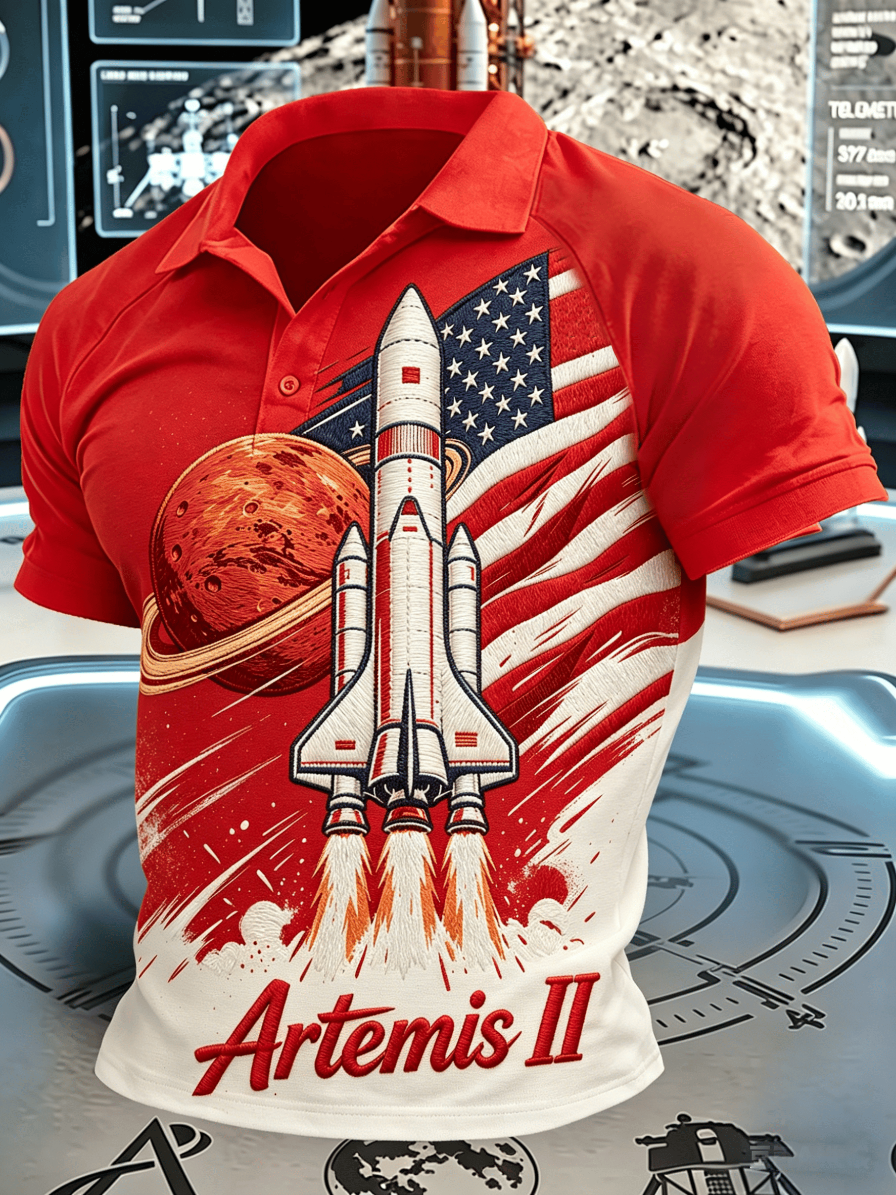 Camisa polo Artemis II Space Theme para hombre