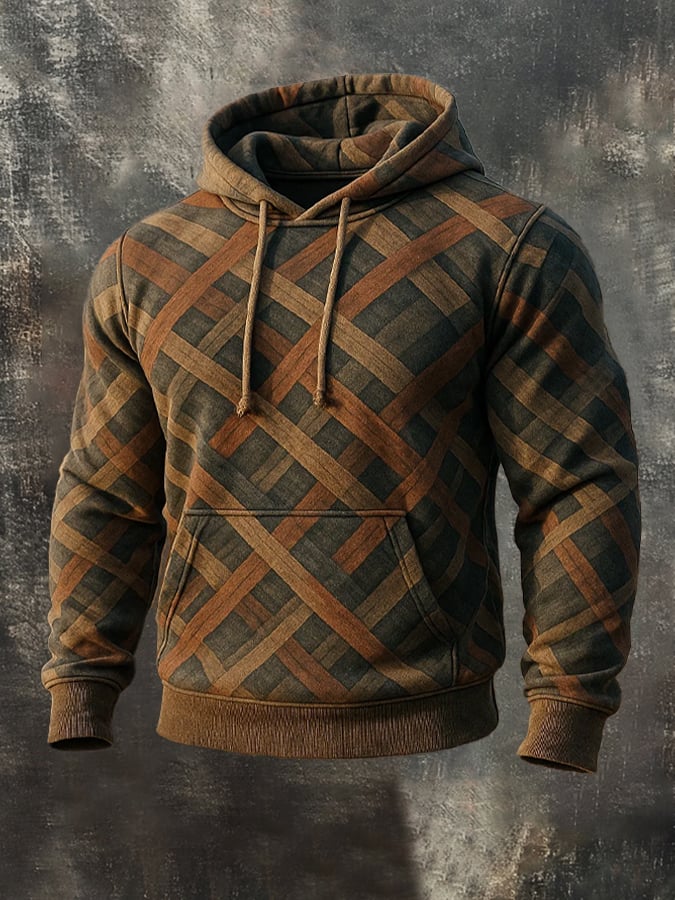 Sudadera retro desgastado en bloques de color estampado casual de manga larga para hombre