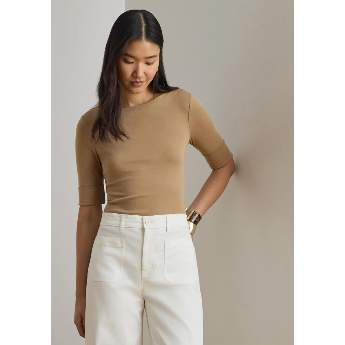 Women's Stretch Cotton Boat Neck T-Shirt - 1